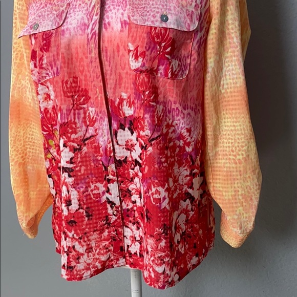 NYCollection Orange Pink Floral Button Down Blouse - Picture 3 of 10